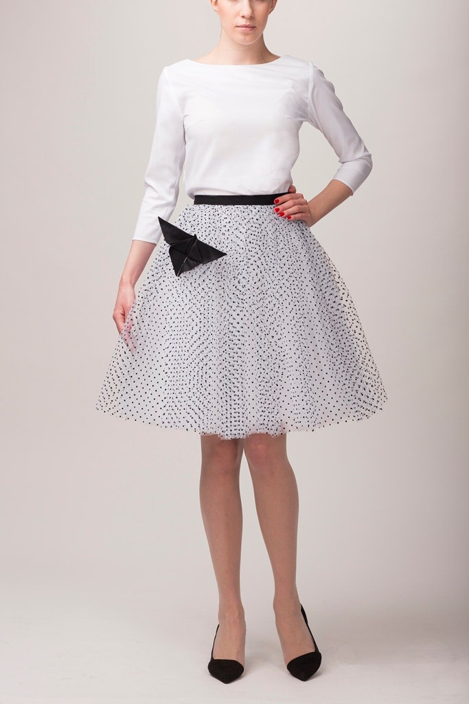 Adult white tutu skirt with black dots, wedding tulle skirt, petticoat