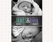 Twins Birth Announcement - 5 x 7 Chalkboard - Digital