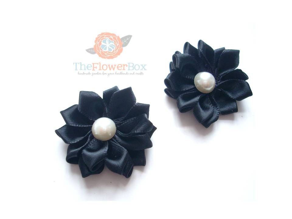 Black Satin  Flowers for crafts, hair accessories set of TWO - Supplies UK SELLER