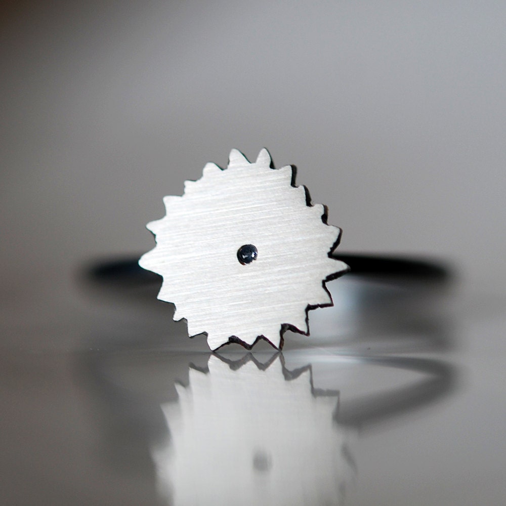 Tiny flower ring. "Black Meadow" series. Subtle, organic shape. Handmade. Ready to ship.
