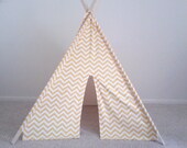 Yellow and White Chevron Teepee yellow Tent, Kids tent Made to Order
