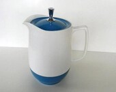 mid century modern vintage blue and white pitcher carafe