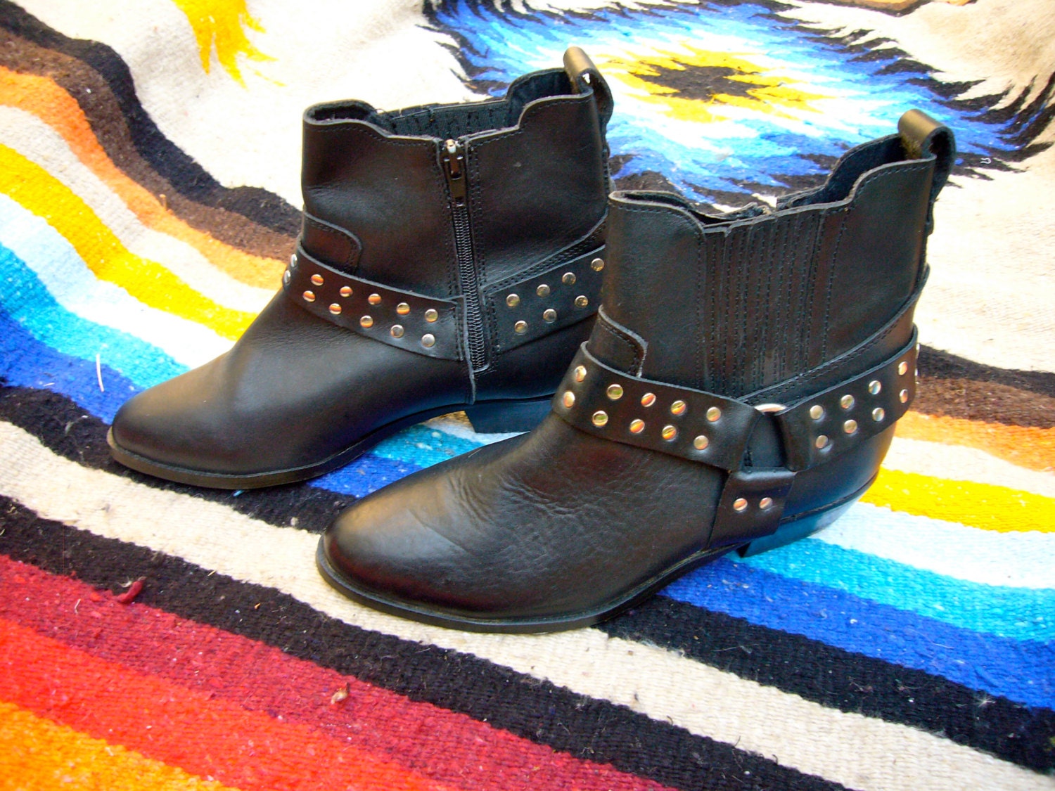Vintage Studded Harness Ankle Moto Boots