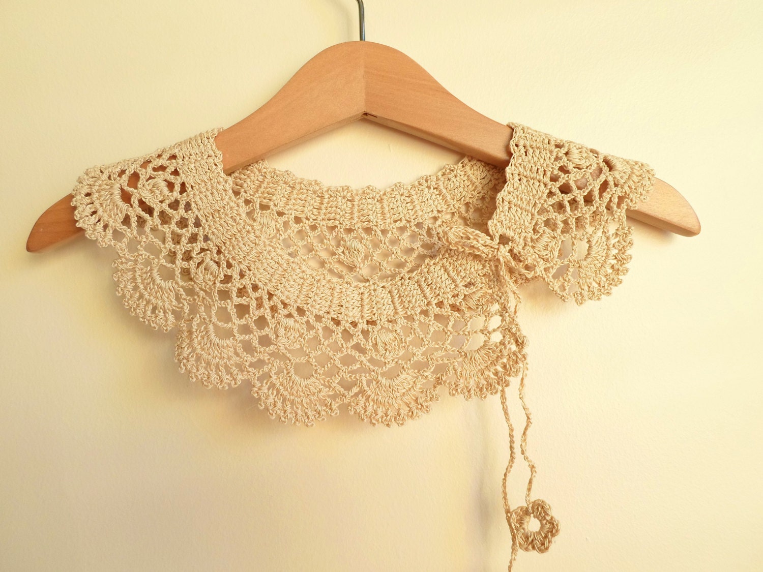 Collar Necklace, Handmade crochet Peter Pan Collar Necklace, beige cotton collar,  ready to shipping, for her.