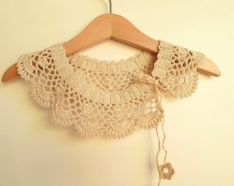 Collar Necklace, Handmade crochet Peter Pan Collar Necklace, beige cotton collar,  ready to shipping, for her.