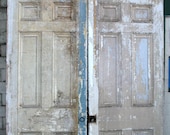 96"x129" Antique Pair Distressed Interior Pocket Sliding Doors 16 Recessed Panel