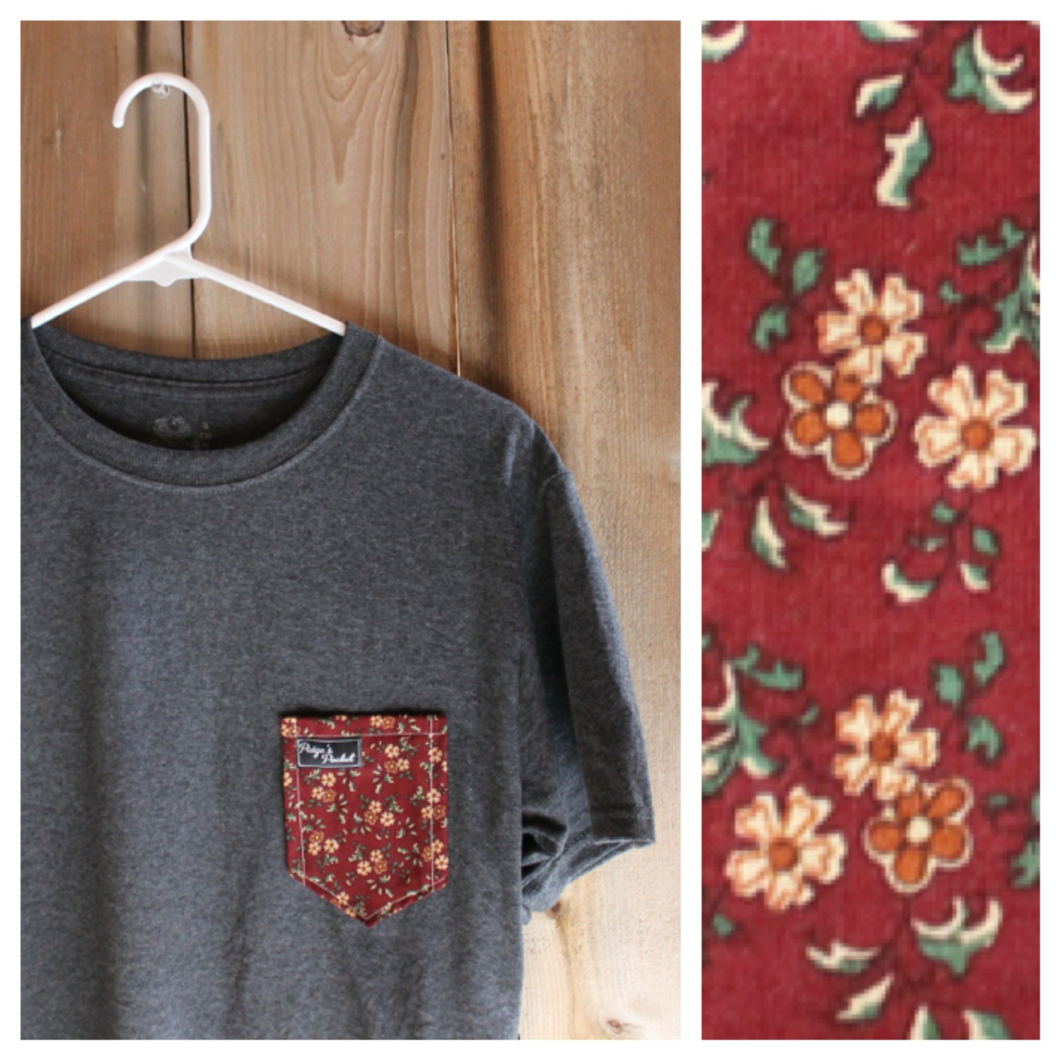 Maroon Vintage Floral Print Paige's Pocket Tee