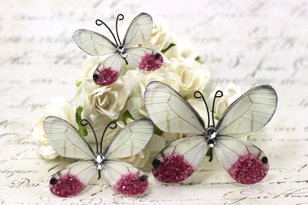 Touch of Pink Butterflies - Handmade Scrapbooking Embellishment - 3 Pieces