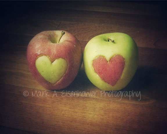Kitchen Food Apple Red Heart Green Art Photograph Vintage 8x10 Still Life Photography Food Photography