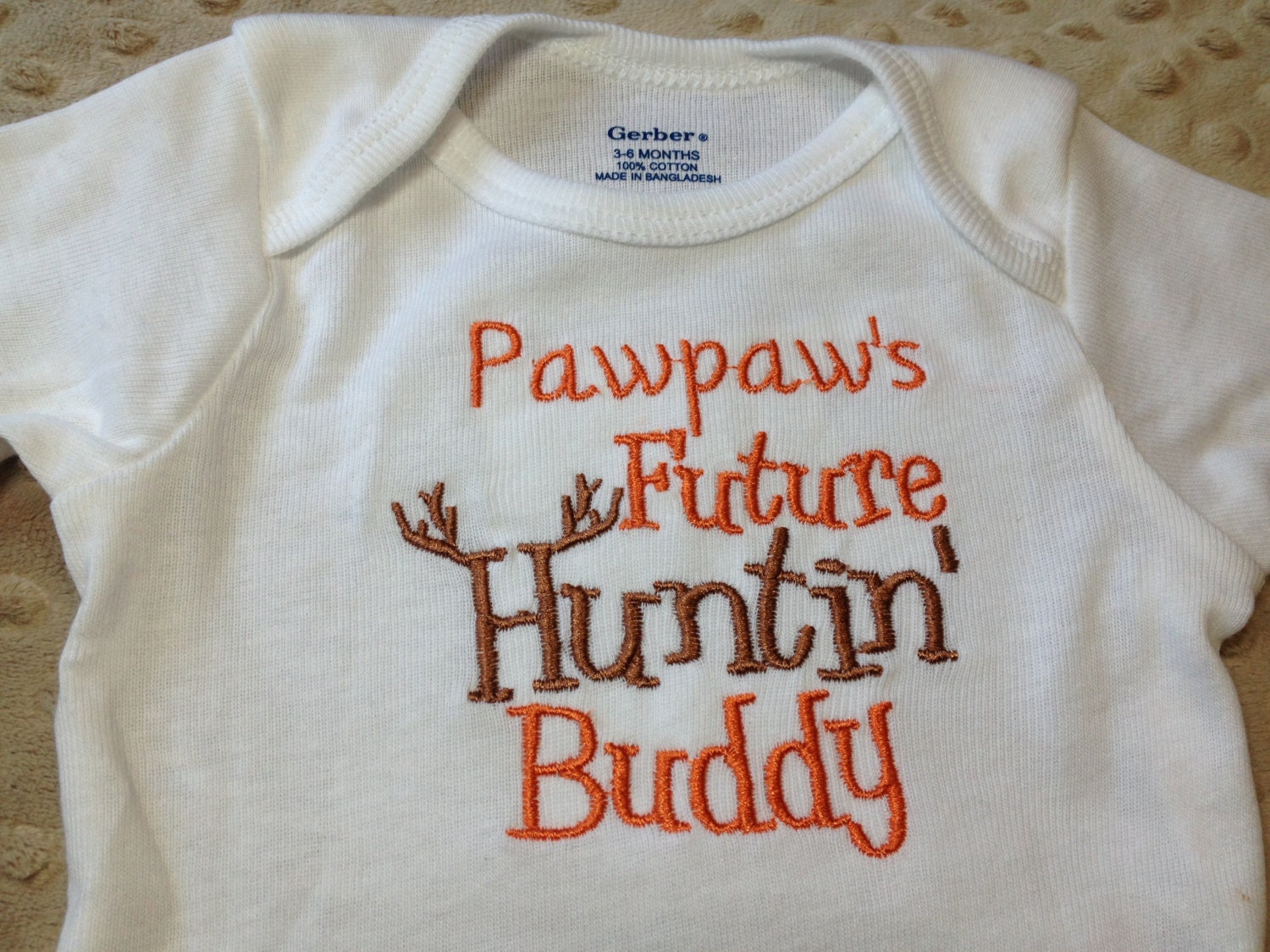 Embroidered Onesie, customized Papaw's, Nana's, Grandpa's....Future Hunting buddy, boy or gorl colors