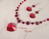 Bordeaux red bridal jewelry set, ruby, fuchsia and garnet, Valentine, Swarovski, wedding, "Wine & Roses" set