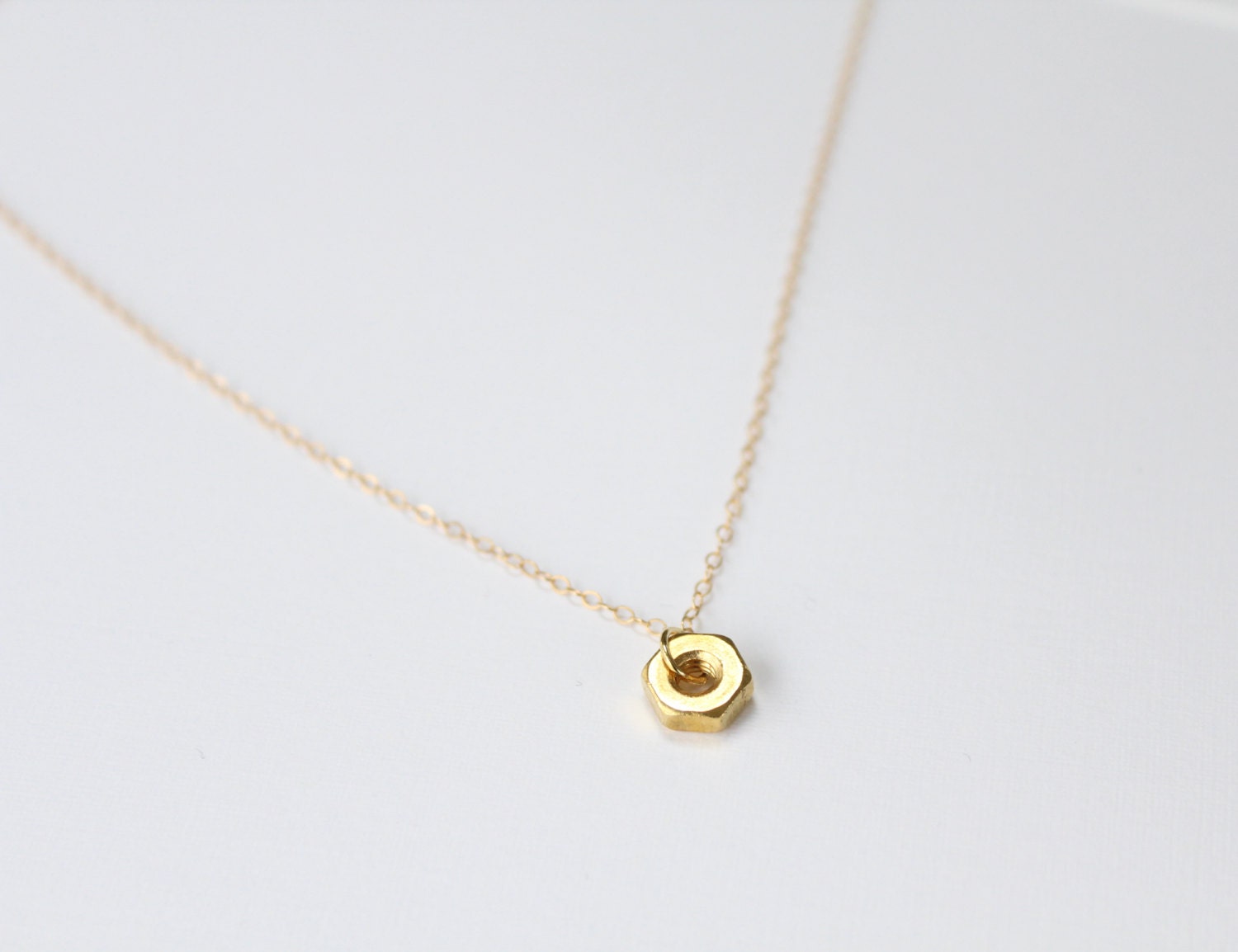 Hex nut - 14k gold filled necklace - simple jewelry
