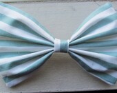 GENUINE Vintage Fabric Pastel Green and White Stripes Big Hair Bow
