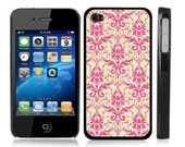 Pink Damask Pattern Vintage Snap-On iPhone Cover Carrying Hard Plastic Case for iPhone 4/4S