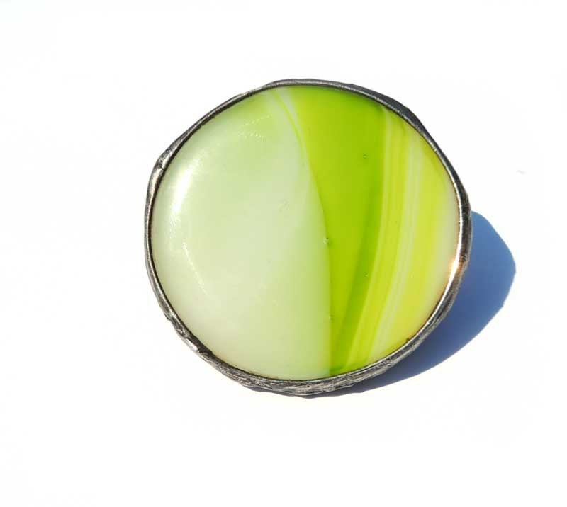 green, spring, round, painted glass, melted glass, statement ring, cocktail ring, Adjustable Ring, Handmade Art Jewelry,  by MARIAELA