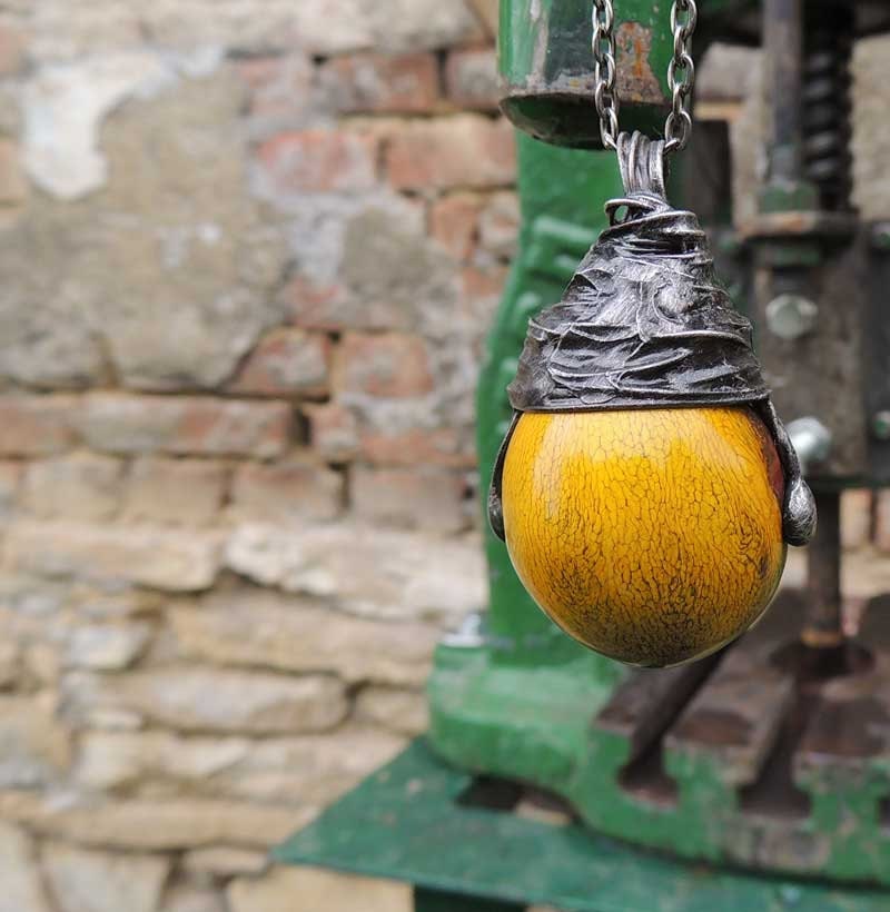 yellow ball, spring, yellow ceramic ball,  for her necklace fashion, women ceramic, simple pendant, boho pedant, retro pedant