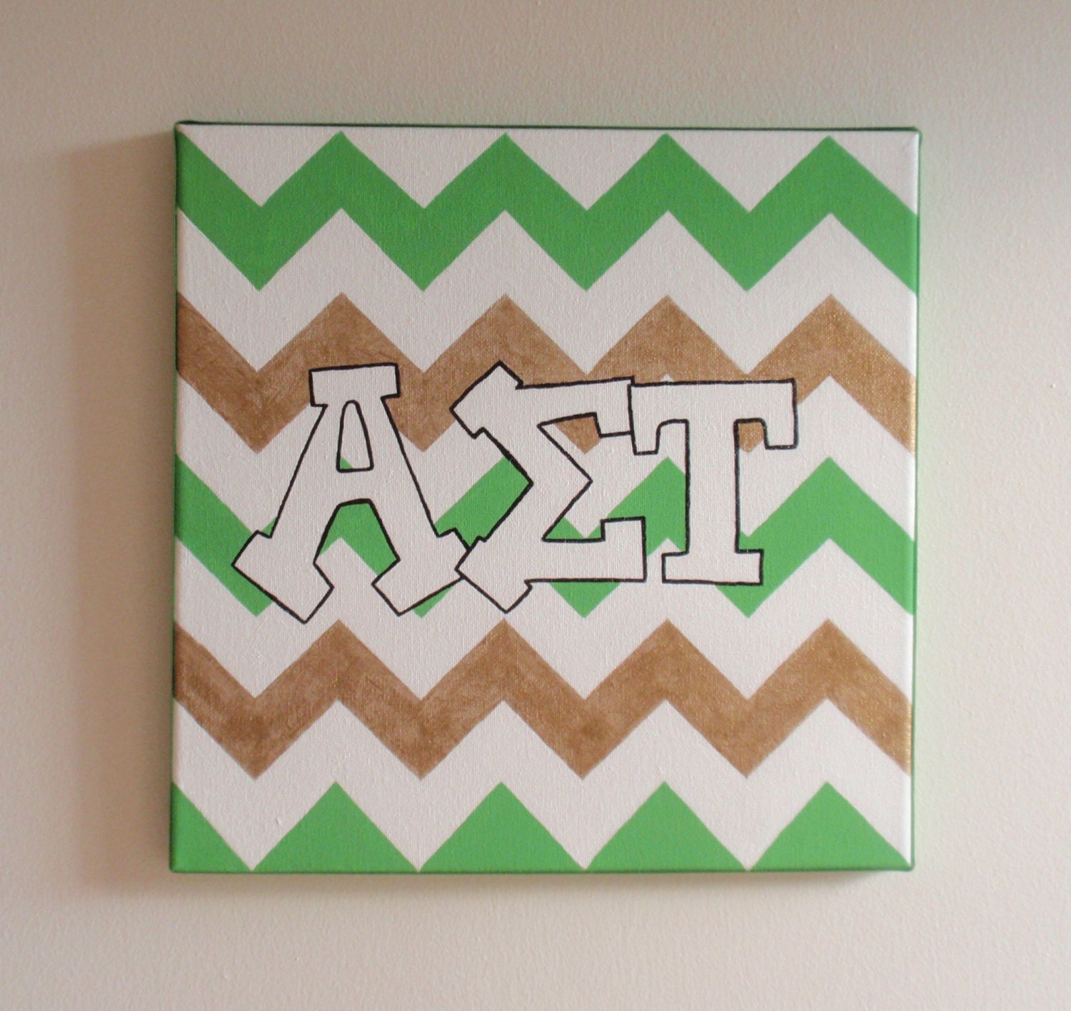 hand painted Alpha Sigma Tau letters outline with chevron background 12x12 canvas OFFICIAL LICENSED PRODUCT