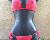 Bikini-Crochet Bikini-Handmade Crochet Bikini-Salmon-Brazilian Bikini-Swimwear-Beachwear-Womens Bikini-Cotton
