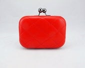 Mini Purse - Quilted Vegan Leather Hard Sided Round Structured Clutch Minaudiere - Red - Case Shoulder Bag Handbag - Women - Handmade