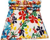 Handmade Crib Size Floral Embroidered Quilt Baby Blanket Indian Traditional Bedspread White Reversible Gudari 50" x 38" - NGQ209