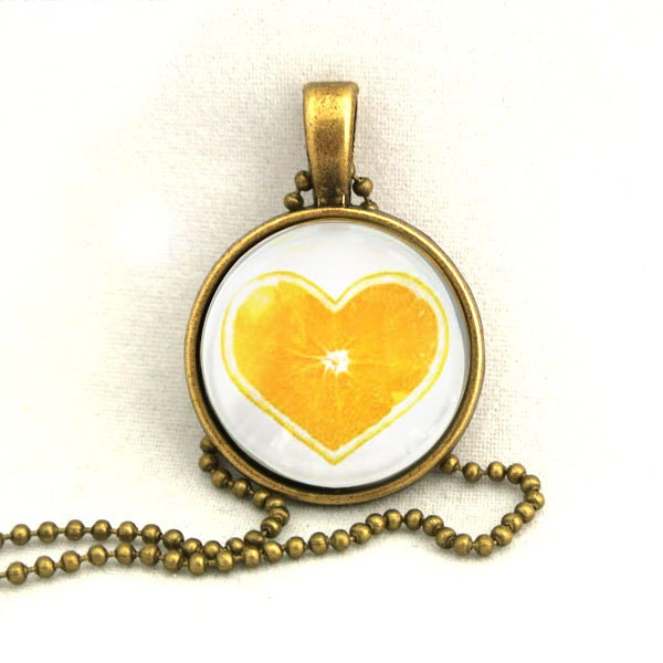 10% SALE Necklace Yellow Lemon Heart Valentine's Art Pendant Necklaces Gift