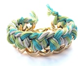 Magnolia Arm Candy Chain Woven Bracelet Yellow Green Gray Chunky Gold Chain Bracelet