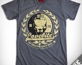 size L -- V044.Underdog (Heather Grey) : Unique Hand Screen Printed Vintage Graphic Style T-shirt --- Men Women Dog Fight Back Love bite