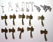 19 Workmen Tools, Tool Charms, Axe, Gun, Saw, Hammer, Craft Charms, Boys Charms, Craft Supplies, UK seller