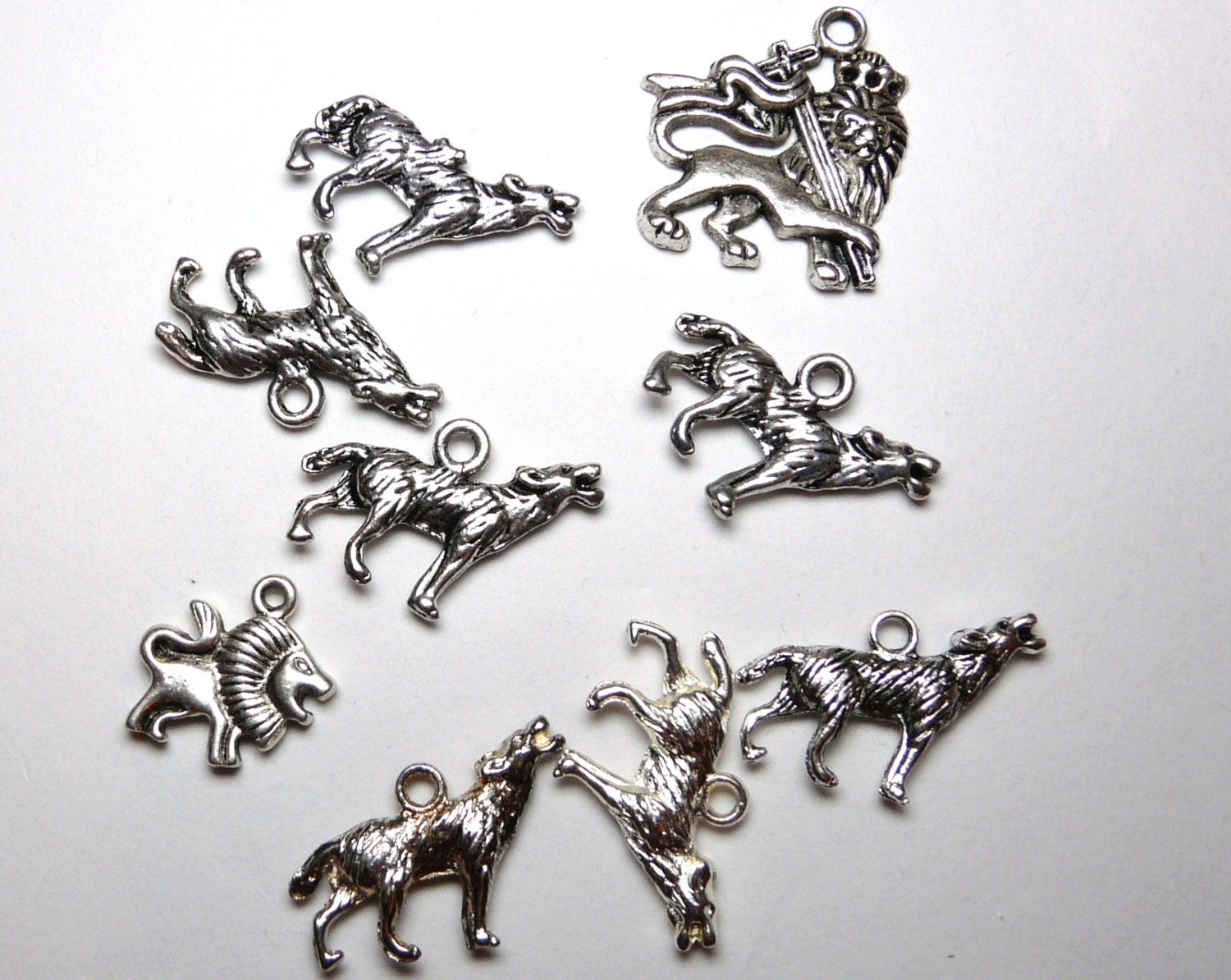 9 Animal Charm, Lion Charm, Wolf Charm, Craft Charms, Craft Supplies, UK seller