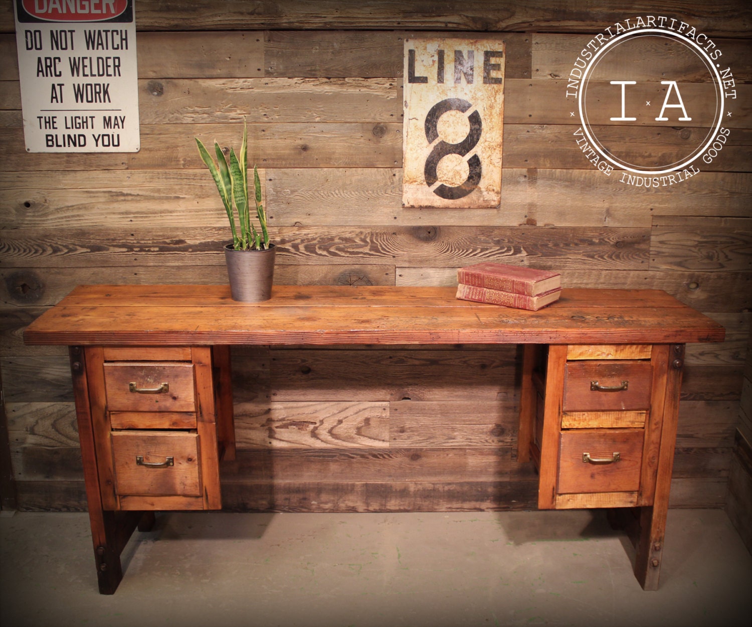 Vintage Industrial Repurposed Woodworker Work Bench/ Potting Table Desk Primitive Rustic