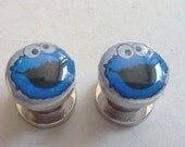 K SUNDSVALEN-Cookie Monster - Stainless Steel Screw Plugs - 4 Gauge Handmade Punk Ear Cyber Ooak Hippie Body Jewelry