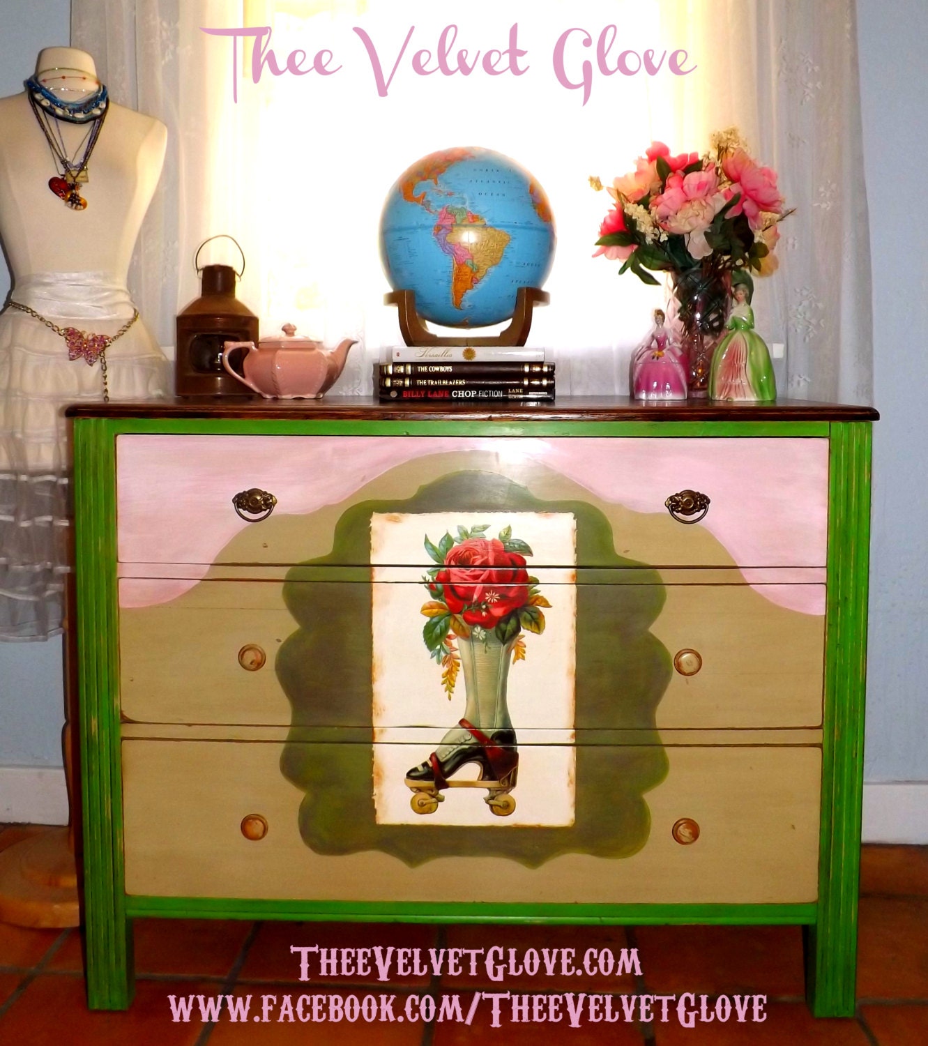 ROLLERGIRL - Fabulously Quirky Large 3 Drawer Dresser / Chest of Drawers
