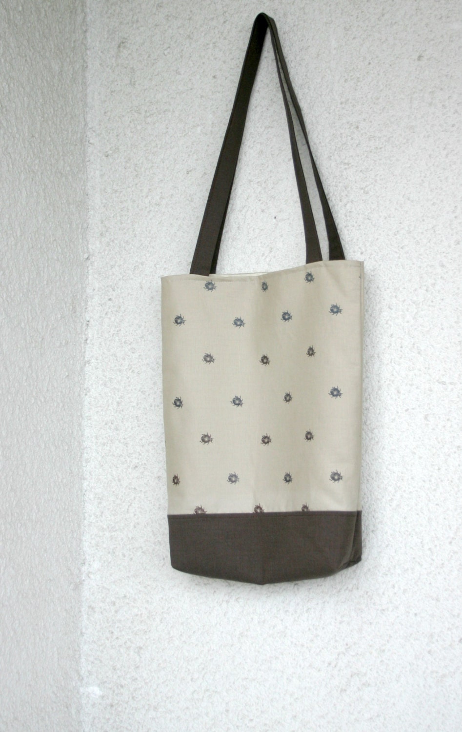 Hand stamped Linen Tote bag Shopping bag Book bag Beetles Hand printed