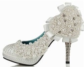 Sparkly Bridal shoes Handmade Bling ivory Pearl Mix Swarovski Crystal Wedding Shoes,party shoes,Bridal Shoes high-heeled shoes crystal heels