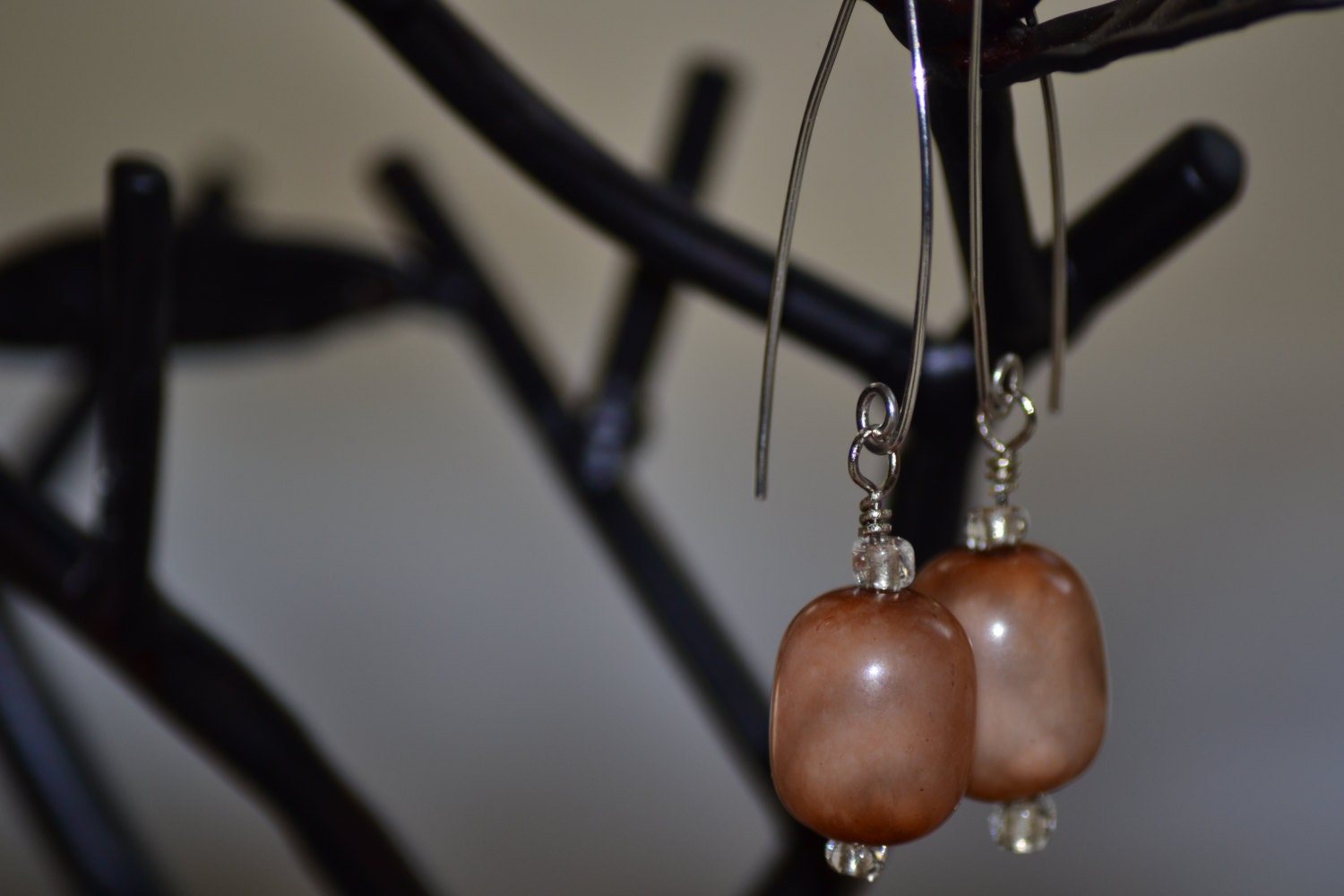 Delicate dangle earring, brown dangle earring, beaded earring