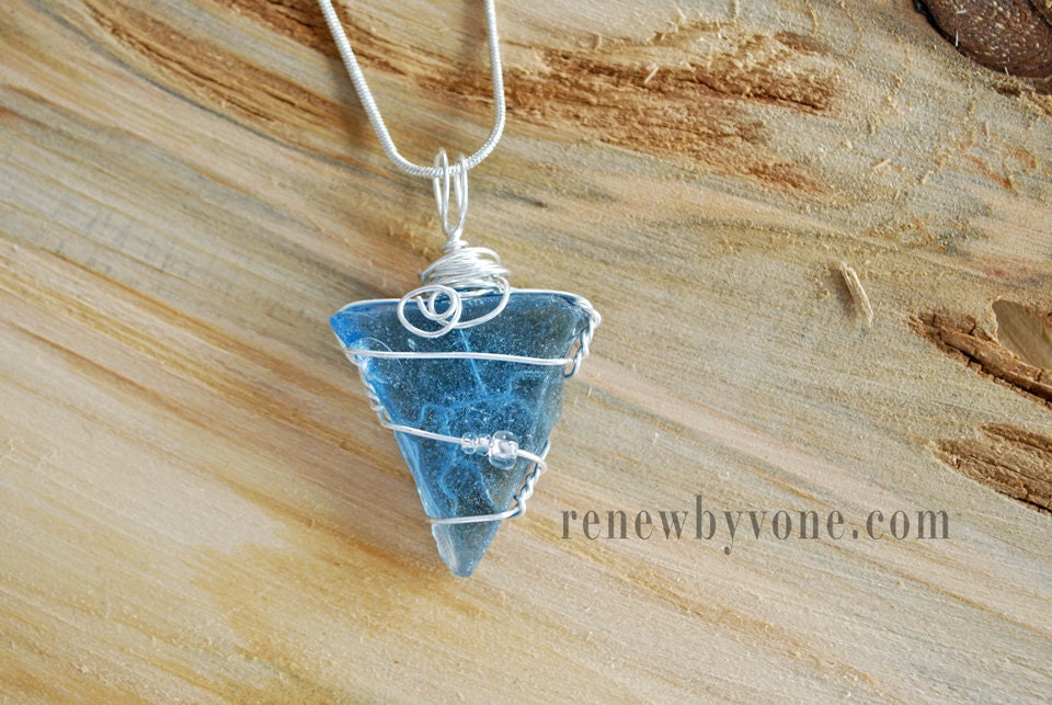 Small Blue Triangle Beach Glass Necklace