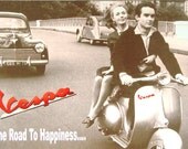 Reproduction Metal Vintage Sign From the 1960s  Advertising VESPA SCOOTERS and MOPEDS
