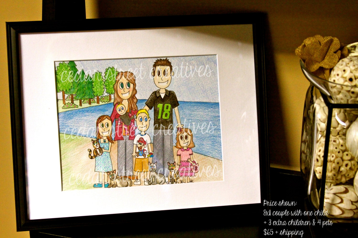8x11 Three Family Member Custom Illustration
