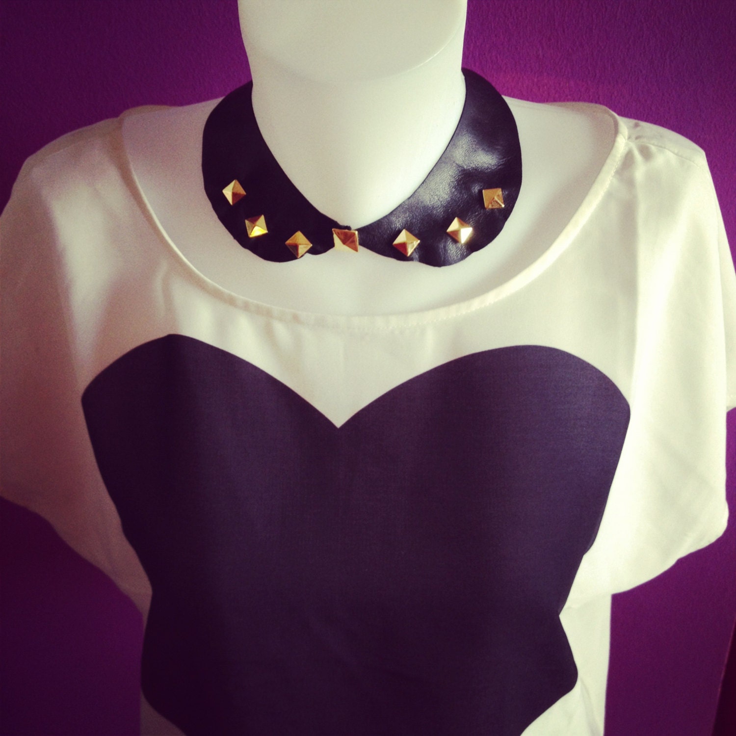 Collar necklace peter pan leather punk stud studded rockabilly Fetish Vintage Funkitsch Urban Atelier