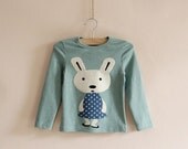 2T,3T,4T,5T,6T girl boy rabbit spring top t shirt bottoming shirt green 100% cotton