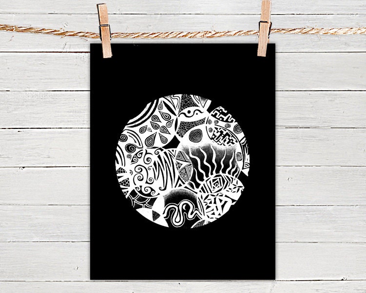Poster Print 8x10. Black Organic Circle. Fine Art Illustration for Your Wall. Office or Home Decor. Abstract Tribal Style