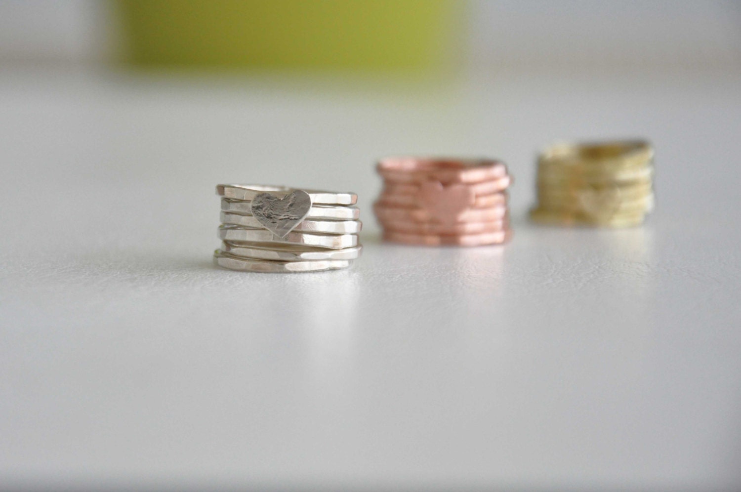 Six metal stacking rings. Brass, copper or alpaca metal hammered rings. Made to order item