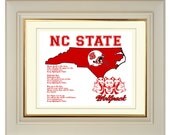 North Carolina NC State Wolfpack Football Art Print Fight Song Map Gift Home Decor 8x10 Wolf