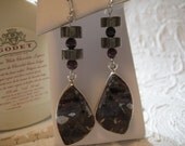 Vintage Huge Sterling Silver Red Garnet  And Pyrite Tear Drop Dangle  Earrings Classic,Every Day