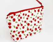 Red Cherry Cosmetic Bag, Fruit Zipper Pouch, White Make Up Bag, Kawaii Berries Summer Gift