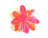 Children's Hair Bow - Flower Hair Bow Barrette - Pink and Orange Flowers
