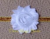 NEW White and Gold Sparkle Headband, Shabby Chic Roses Headband, Baby-Toddler Headband, Baby Bows, Photo Prop