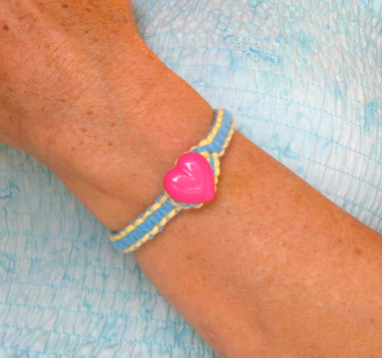 Girls Primary or Hot Primary Macrame Button Bracelet with Heart Button