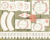 Blooming Birthday Collection - DIY Printable Flower Monogram Pink Cream Turquoise Il_170x135