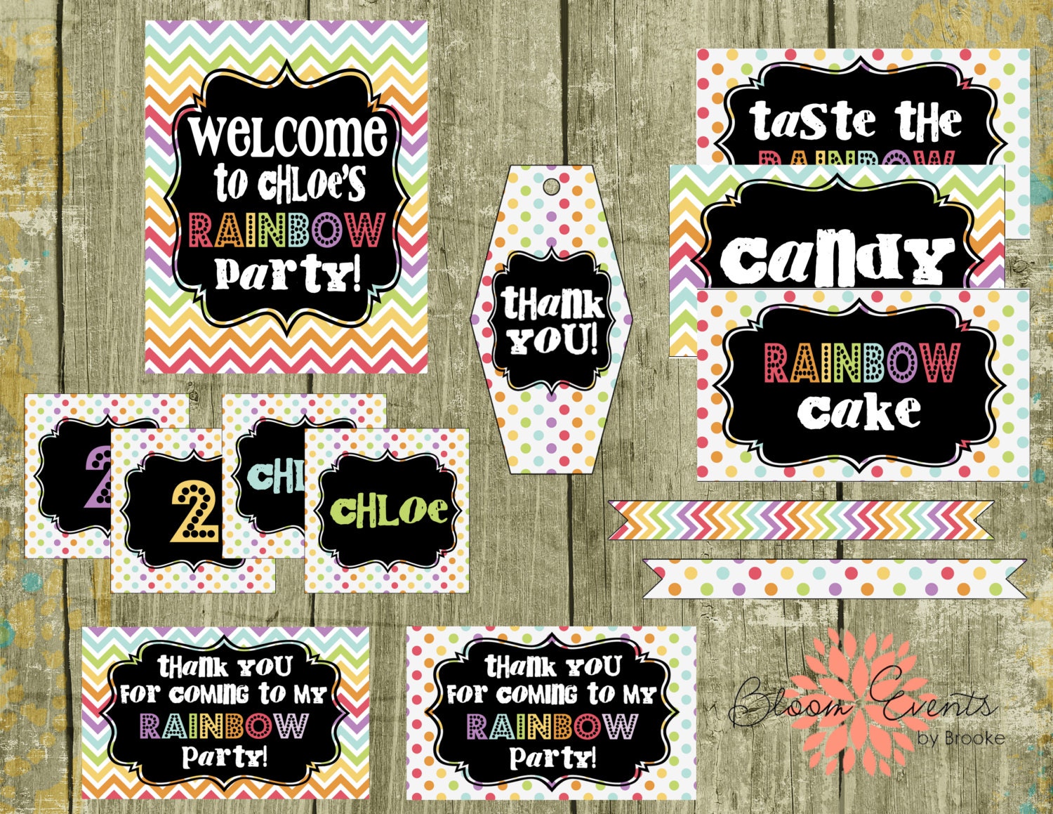 Complete DIY Rainbow Chevron/Dot Party PDF Printable Set Il_170x135